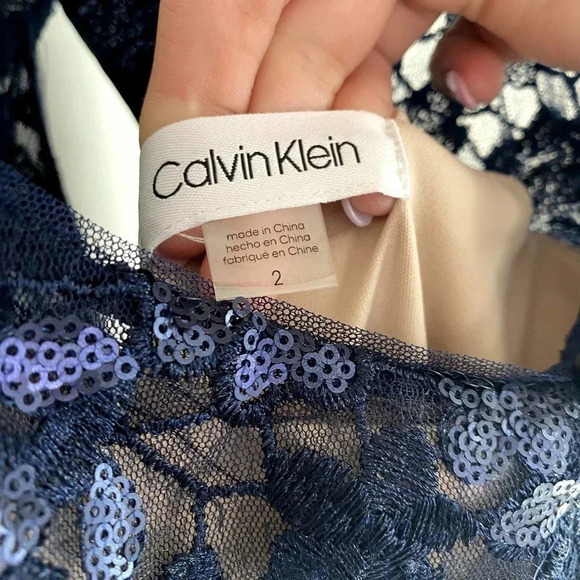 Calvin Klein Navy Blue High Neck Sleeveless Sequin Maxi Formal Gown Dress NWT - Picture 12 of 12